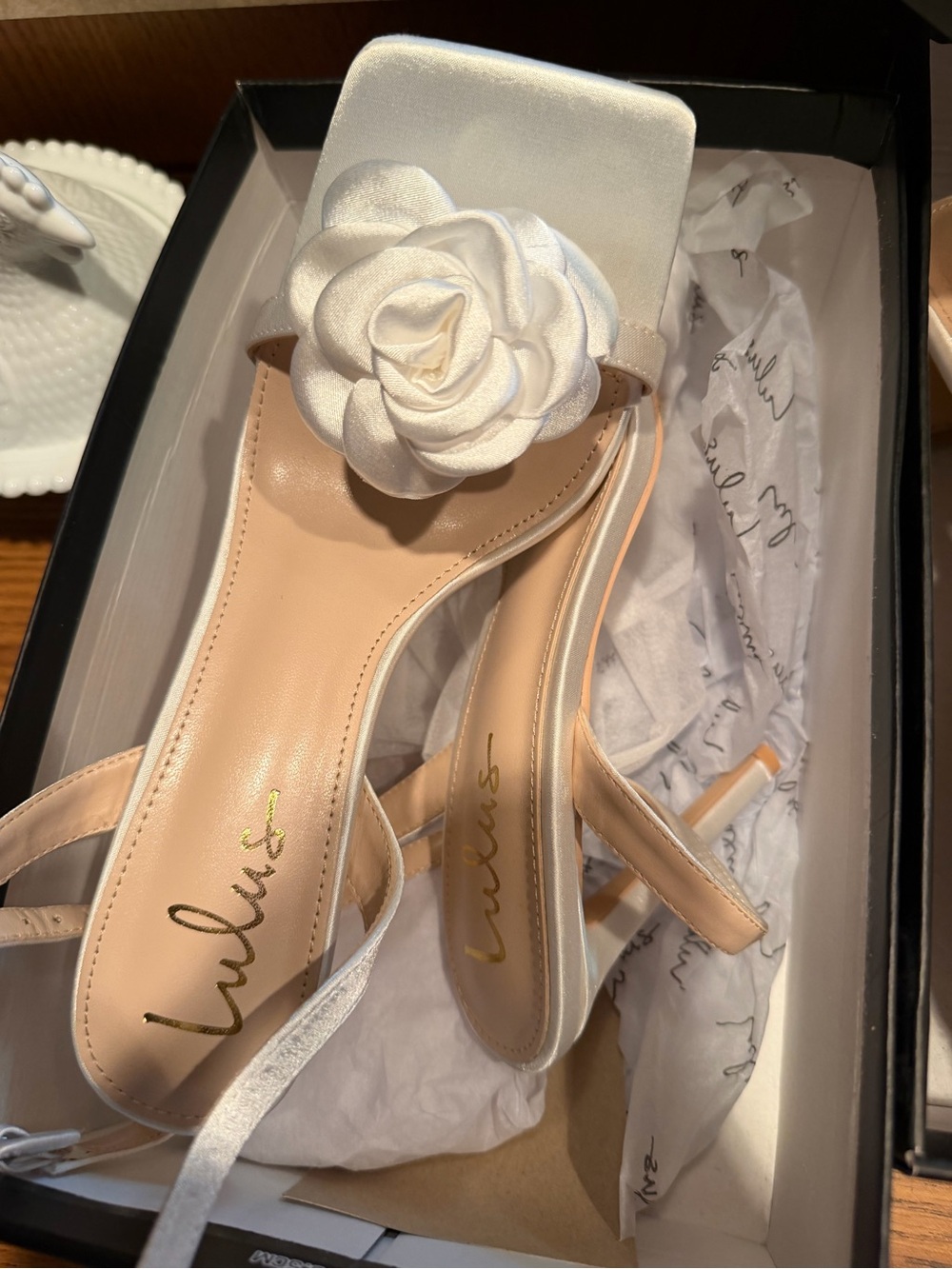 Aerianna White Satin Rosette Ankle Strap Sandal